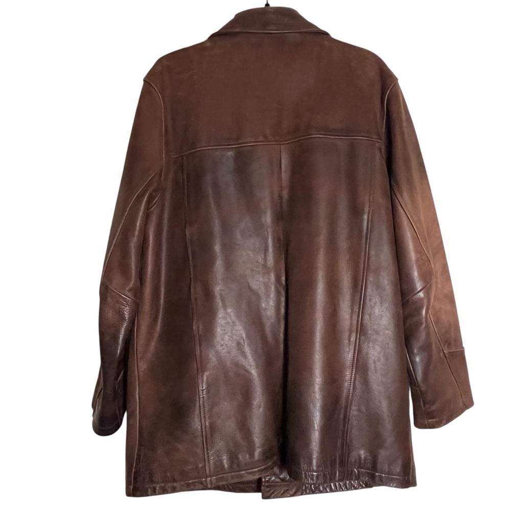 Vintage 90’s Eddie Bauer Men's Brown Oversized Leather Distressed Jacket — M - Picture 8 of 14